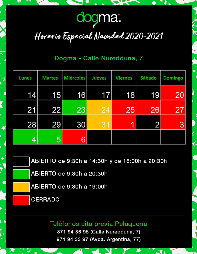 Horario Especial Navidad 2020 Dogma Nuredduna